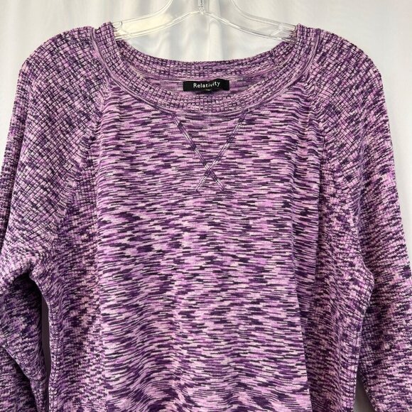 Relativity Women’s Round Neck Long Sleeve Pullover Sweater Purple Space Dye 2X - Picture 2 of 9